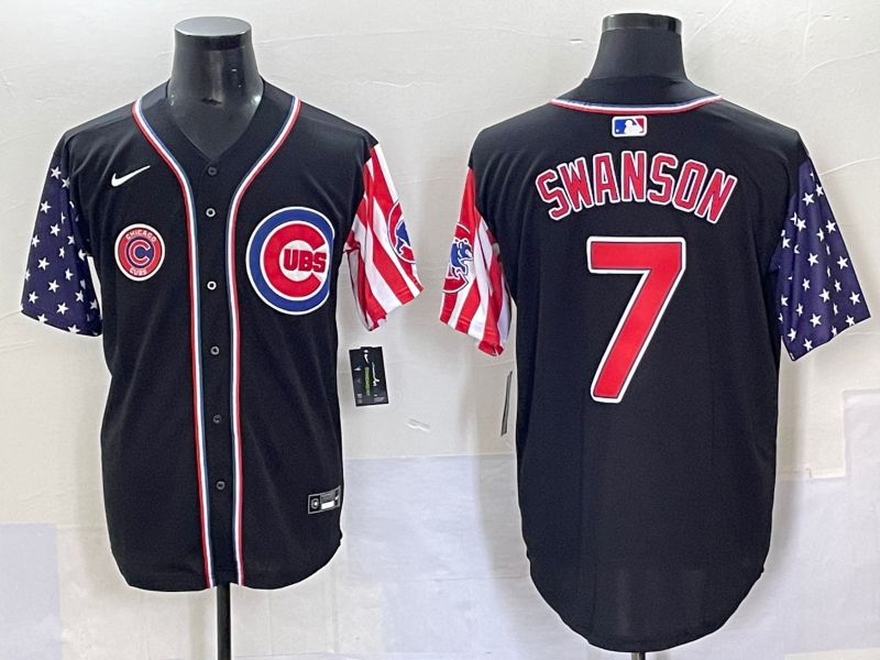 Men 2025 Chicago Cubs #7 Swanson Black a generation of national flags Joint Name Nike MLB Jersey style 47->chicago cubs->MLB Jersey